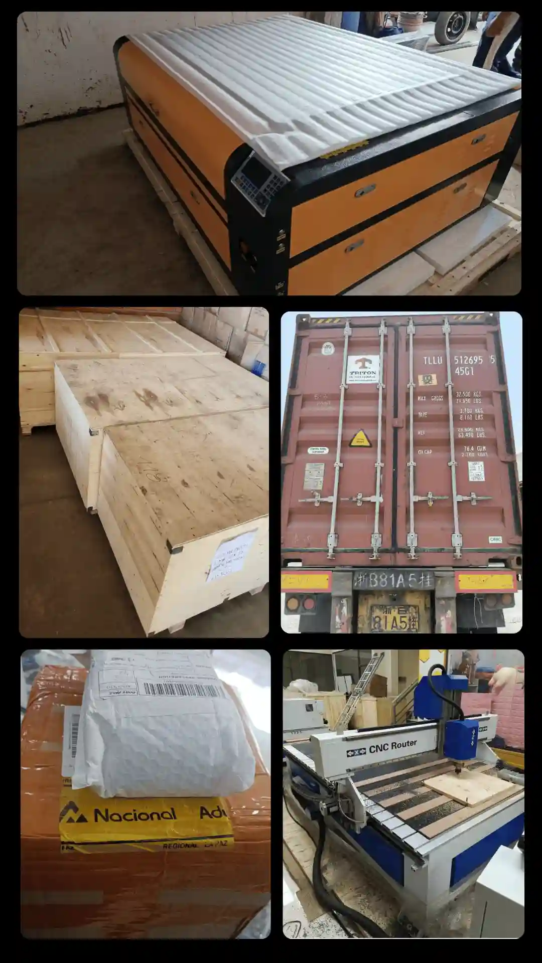 Máquina CNC y láser embalada en madera, lista para su contenedor